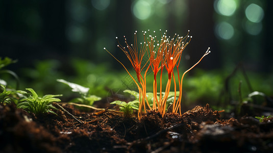 蛹虫草粉土壤里的蛹虫草背景