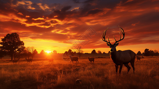 草原上的鹿群背景图片