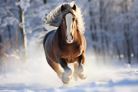 冬日荒野冬日积雪树林里的马背景