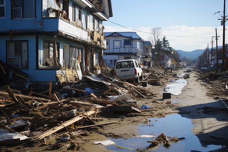 自然灾害摧毁的乡村房屋建筑高清图片
