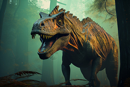 丛林中凶猛可怕的原始恐龙背景图片