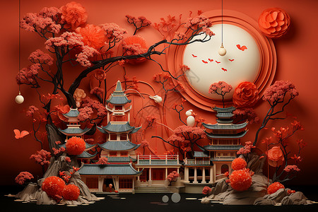 中国风的红色背景背景图片