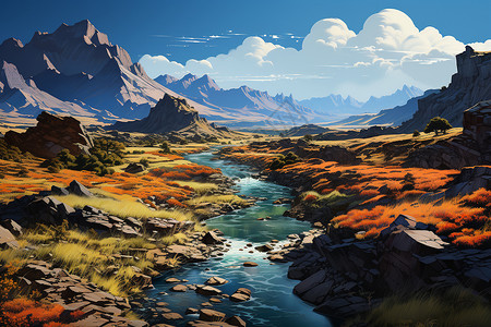 美丽的山川河流风景背景图片
