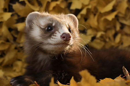 落叶堆里的浣熊背景图片