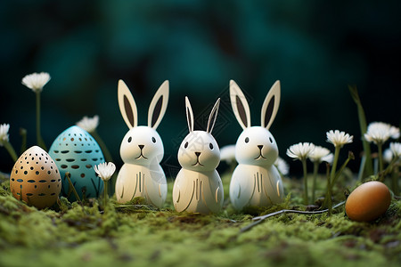 装饰彩蛋草地上的兔子插画