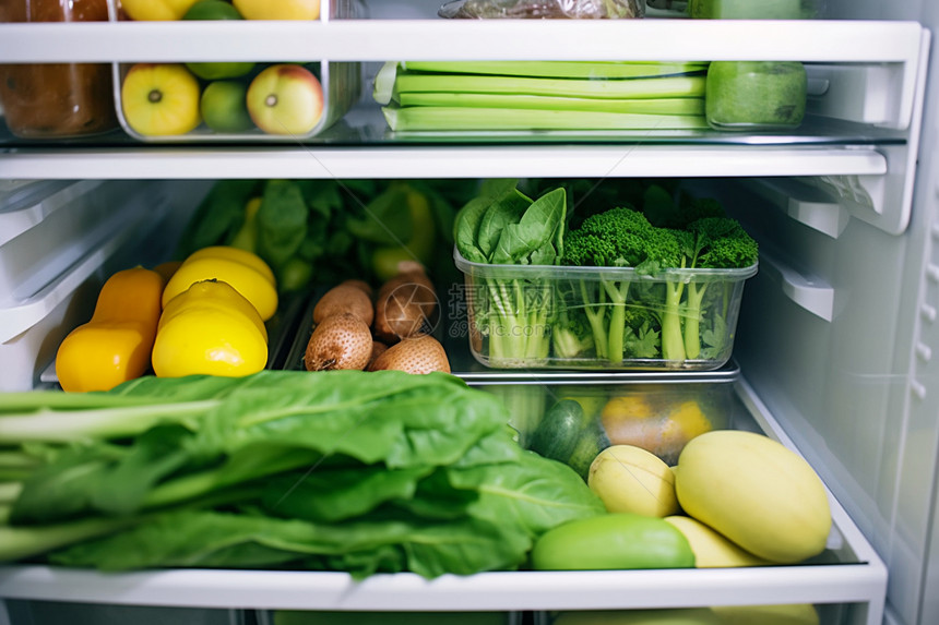 冰箱中冷藏的新鲜蔬菜图片
