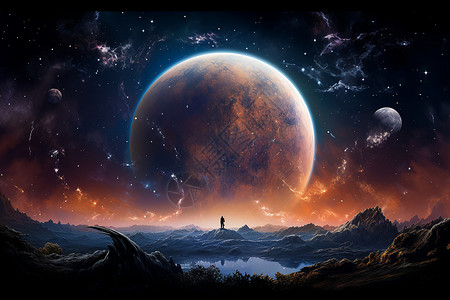 梦幻夜空中的天体背景图片