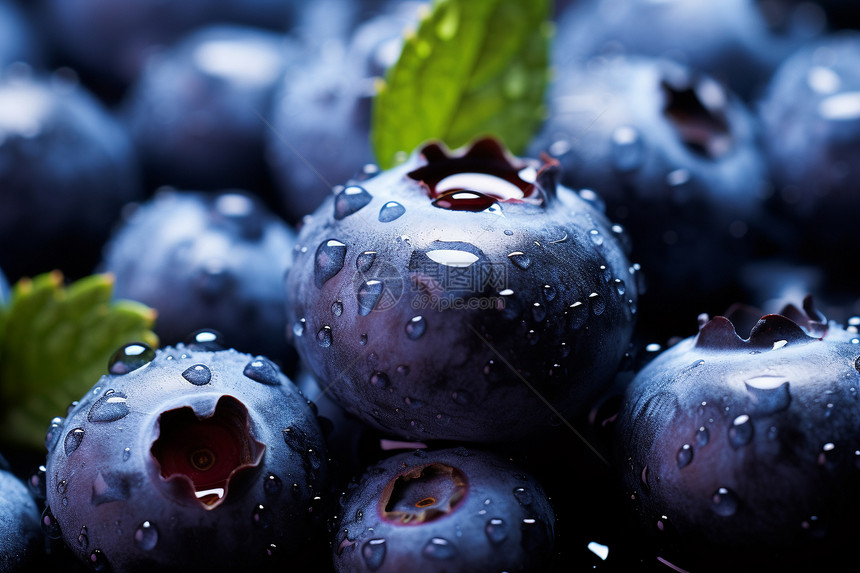 新鲜采摘的蓝莓果实图片