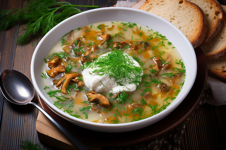 美味的蘑菇汤背景图片