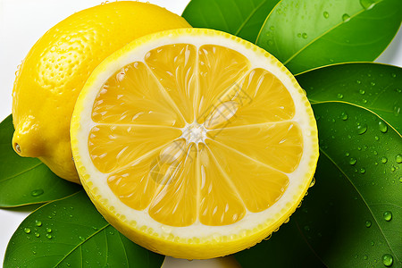 清新柠檬和绿叶背景图片