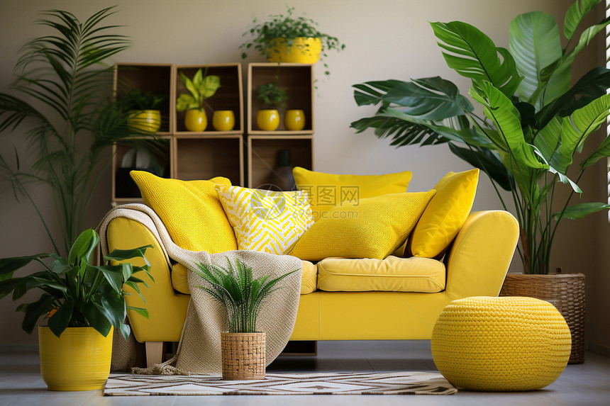 沙发和盆栽植物的客厅图片
