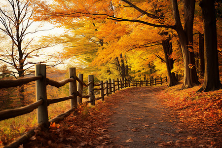 秋日森林小径背景图片