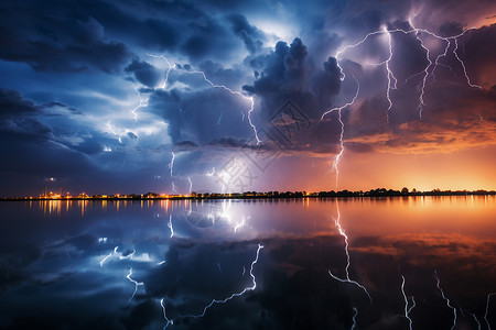 夜空中的闪电风暴背景图片