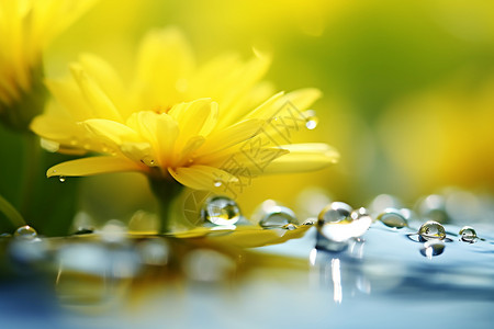 户外黄色花朵上的水珠背景图片