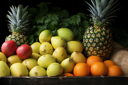 桌面上新鲜的水果背景图片