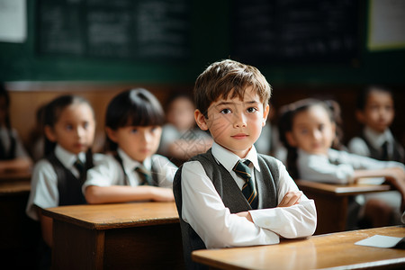 课桌上的男孩背景图片