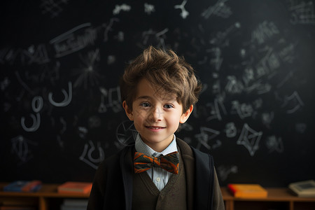 粉笔黑板前的男孩背景图片
