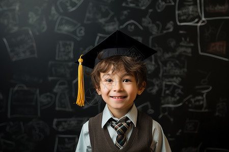 黑板前毕业的小男孩背景图片