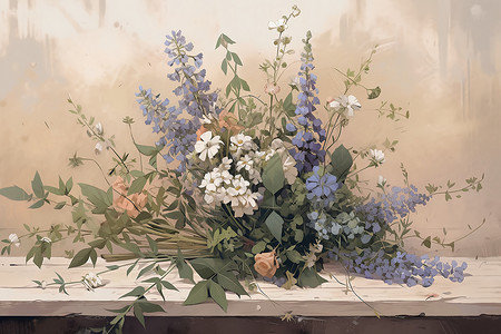 桌面上的野花绘画背景图片