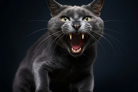 黑色猫张开嘴巴高清图片