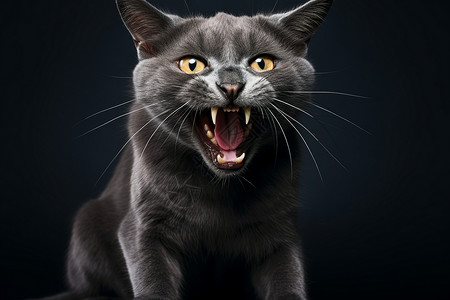 黑色猫咪吼叫背景图片