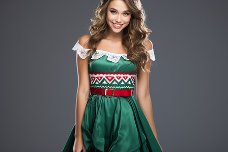 圣诞素材绿穿着绿裙子的女性背景