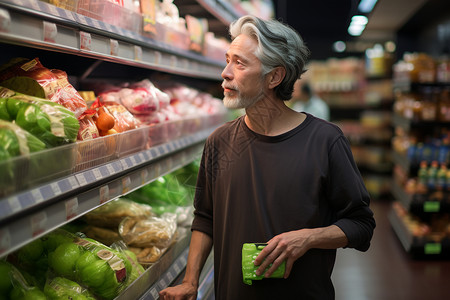 在超市素材中年男子在超市购物背景