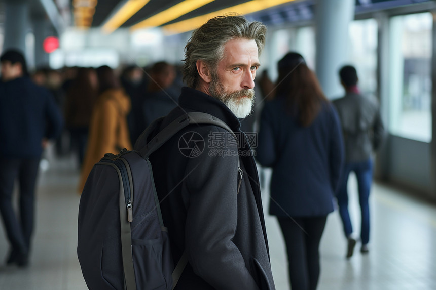 地铁站台上留着胡须的男子图片