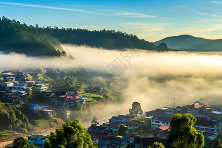 云雾缭绕的山谷背景图片