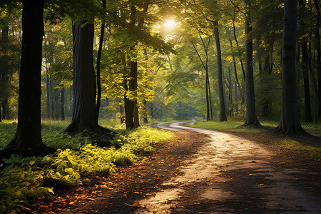 秋季森林的道路背景图片