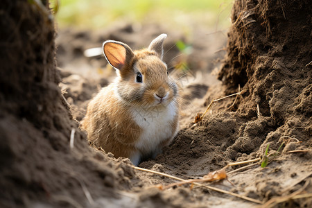 挖洞可爱的小兔子背景