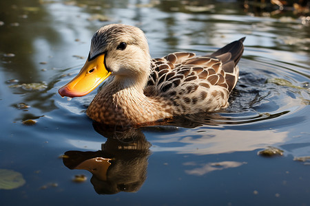 湖水中一只鸭子背景图片