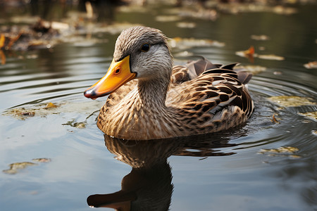 游水池塘中的鸭子背景图片