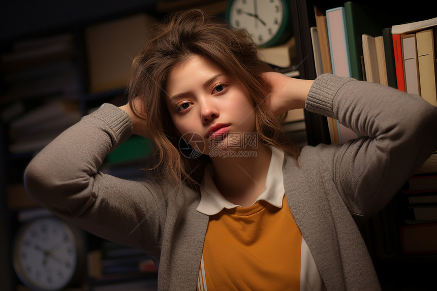 困倦的女大学生图片