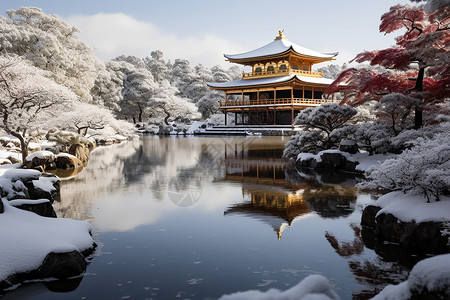 寺庙冬日的美景背景图片