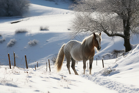 寂静山谷冬季山谷中放牧的马匹背景