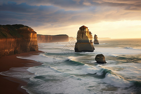 奇特的岩石海洋景观背景图片