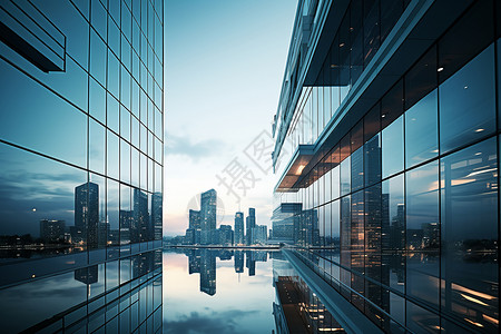 现代城市金融区的摩天大楼建筑背景图片