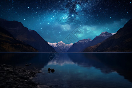 山和湖星空中的湖山美景设计图片