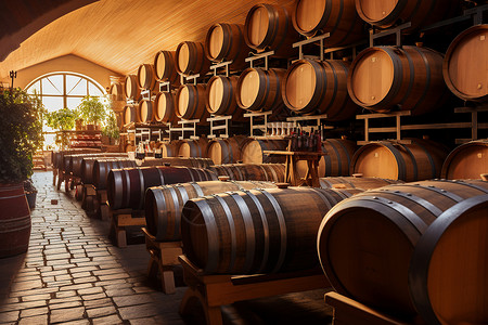 发酵工业木桶发酵的红酒工厂背景