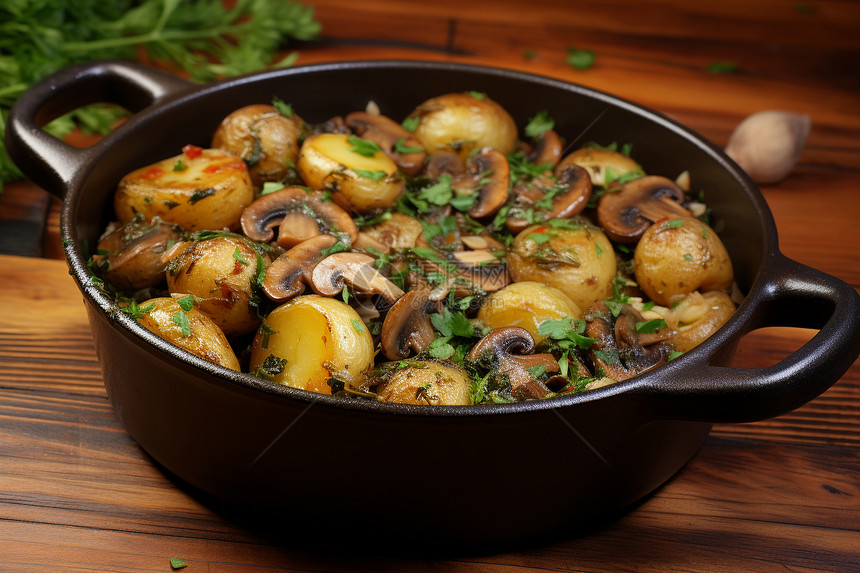 美味煎土豆与蘑菇图片