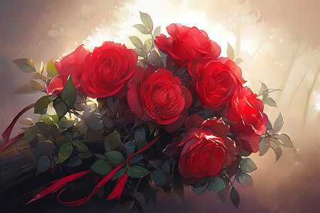 玫瑰盛开的浪漫画卷背景图片