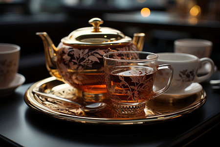 雅致中式静谧雅致的中式茶具背景
