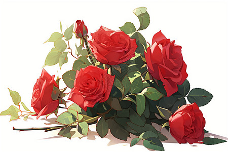红玫瑰盛开怒放的红玫瑰插画