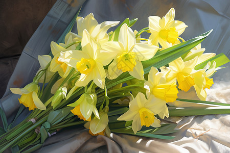 春意盎然的一束黄水仙高清图片