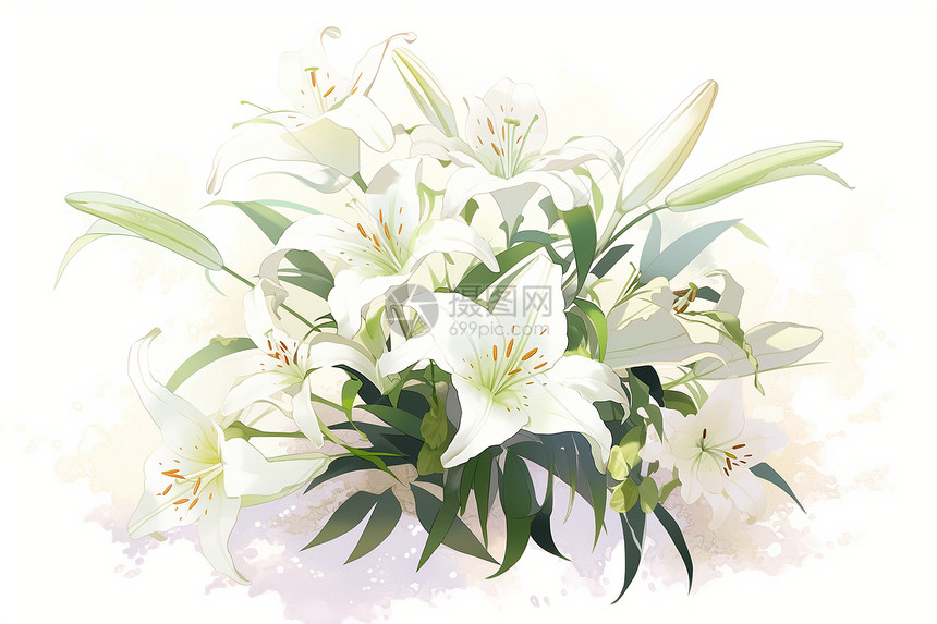 纯洁与优雅的白色百合花束图片