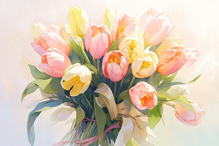 柔美的郁金香花束背景图片