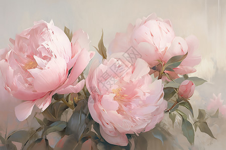 粉色牡丹为主题的油画背景图片