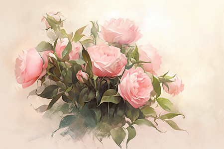 一束粉色玫瑰插画