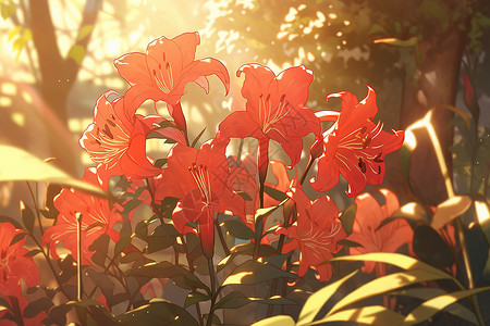 秋日照耀下的红花背景图片